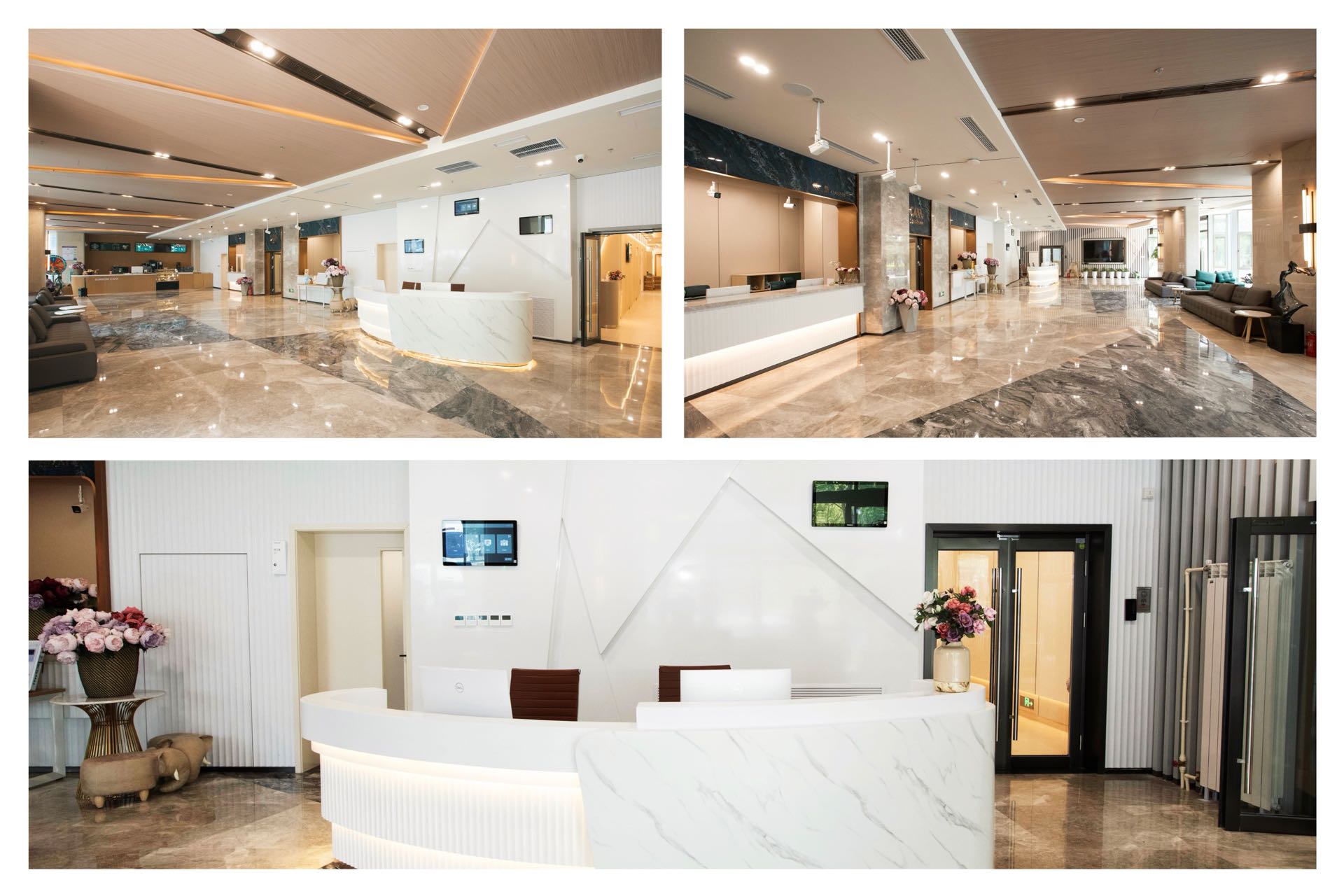 宽敞明亮的医院大厅，现代化装修，柔和灯光，舒适的候诊座椅，体现温馨医疗环境